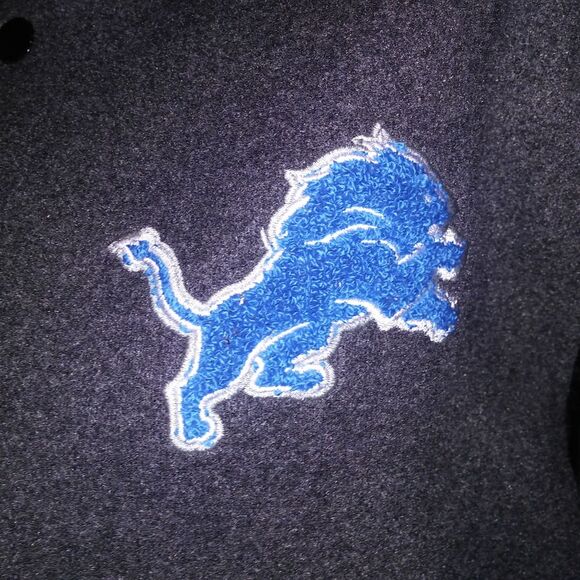 Detroit Lions Bomber Jacket Mens Black Gray Blue Logo Varsity Jacket NFL - Picture 7 of 13